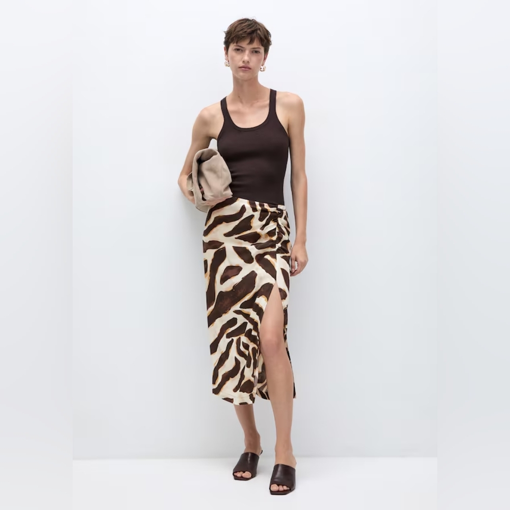 Mango Animal Print Midi Skirt